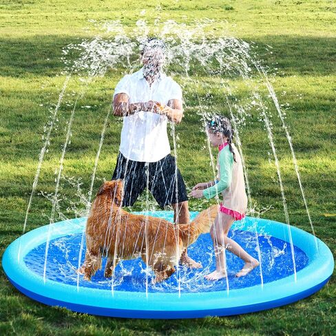 SLOOSH 72" Non-Slip Splash Pad Sprinkler - Outdoor Water Toys Play Mat for Toddlers Kids Dogs, Outside Thickened Sprinkler Pool Party Durable Backyard Fountain for Girls Boys Pets (72in, Blue) in Saudi Arabia