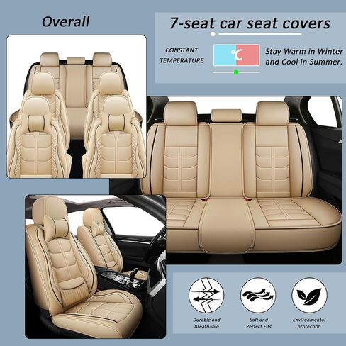 أغطية مقعد ملائمة مخصصة لـ Chevy Traverse 2016-2025 | أغطية مقعد السيارة 7 مقاعد | غطاء مقعد جلدي مقاوم للبقع والماء (أسود ، مجموعة كاملة مع مسند رأس) in Kuwait