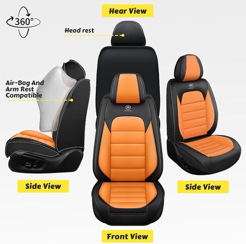 ILMO Fit for Jeep Grand Cherokee 2000-2023 Car Seat Covers, Waterproof Leather Seat Cover, Full Coverage with Compatible Airbag Seat Protector(Black Orange, 2 Seat-Standard) in Kuwait