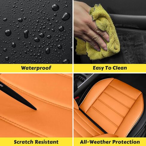 ILMO Fit for Jeep Grand Cherokee 2000-2023 Car Seat Covers, Waterproof Leather Seat Cover, Full Coverage with Compatible Airbag Seat Protector(Black Orange, 2 Seat-Standard) in Kuwait