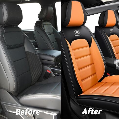 ILMO Fit for Jeep Grand Cherokee 2000-2023 Car Seat Covers, Waterproof Leather Seat Cover, Full Coverage with Compatible Airbag Seat Protector(Black Orange, 2 Seat-Standard) in Kuwait