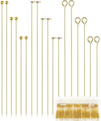 دبابيس العين Fiveizero ودبابيس الرأس المسطحة لصنع المجوهرات ، 900 PCS Eyepins Metal ، و Headpins & Ball Head Dins for DIY ، والقلائد ، والأساور ، والمعلقات ، 1.2 "، 1.6" ، 2 "، الذهب والفضة in Kuwait