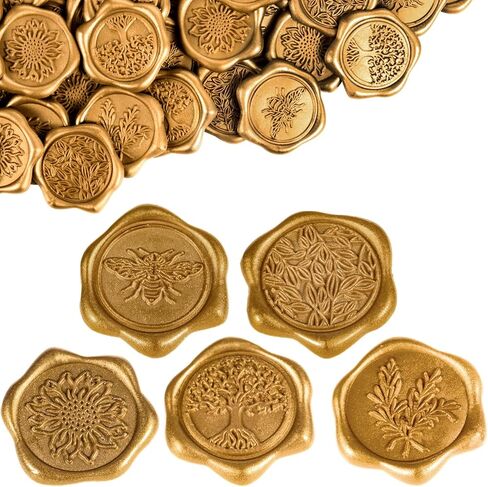 VAIPI 100 PCS ملصقات ختم شمع لاصقة 5 أنماط ملصقات شمع الأزهار العتيقة العتيقة أبيض دعم مظروف الختم لدعوة رسالة عيد ميلاد الزفاف ، وبطاقات المعايدة ، ولف الهدية in Kuwait