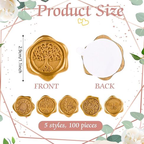 VAIPI 100 PCS ملصقات ختم شمع لاصقة 5 أنماط ملصقات شمع الأزهار العتيقة العتيقة أبيض دعم مظروف الختم لدعوة رسالة عيد ميلاد الزفاف ، وبطاقات المعايدة ، ولف الهدية in Kuwait