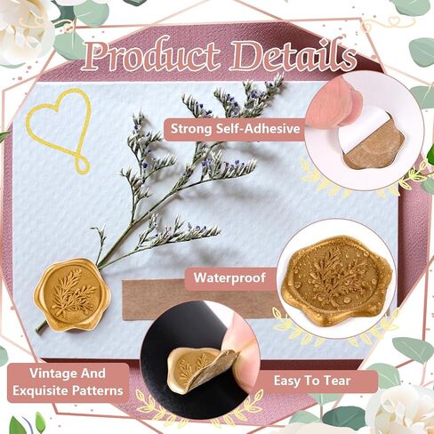 VAIPI 100 PCS ملصقات ختم شمع لاصقة 5 أنماط ملصقات شمع الأزهار العتيقة العتيقة أبيض دعم مظروف الختم لدعوة رسالة عيد ميلاد الزفاف ، وبطاقات المعايدة ، ولف الهدية in Kuwait