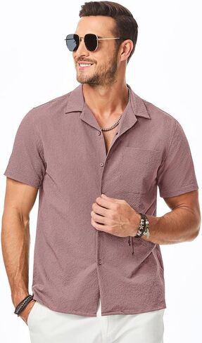 Jmierr Men's Seersucker Seersucker قمصان قصيرة القمصان غير الرسمية لأسفل قميص قميص العطلات الصيفية in Saudi Arabia