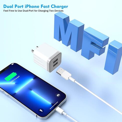 2 Pack iPhone Charger,iPhone 14 Wall Charger Cube Dual Port USB-A Adapter Block with 10FT USB A to Lightning Fast Charging Cable Cord for iPhone 14/13/12/11/Pro Max/Pro/Plus,8 Plus/7/6/XS/XR/X/SE,iPad in Saudi Arabia