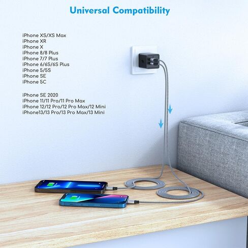 2 Pack iPhone Charger,iPhone 14 Wall Charger Cube Dual Port USB-A Adapter Block with 10FT USB A to Lightning Fast Charging Cable Cord for iPhone 14/13/12/11/Pro Max/Pro/Plus,8 Plus/7/6/XS/XR/X/SE,iPad in Saudi Arabia
