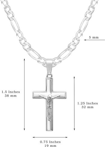 قلادة الصلب الفضية للرجال وسلسلة فيجارو مع بطاقة إيمان ملهمة - اختيار الأحجام in Kuwait