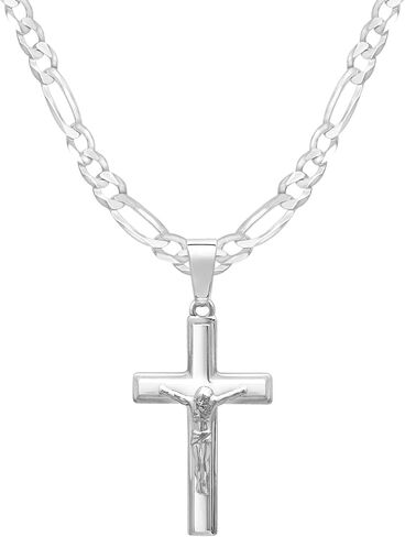 قلادة الصلب الفضية للرجال وسلسلة فيجارو مع بطاقة إيمان ملهمة - اختيار الأحجام in Kuwait