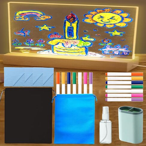 5.9 x 5.9 Inch Warm LED Message Memo Note Board, Acrylic Clear White Desktop Light Up Dry Erase Drawing Writing Board with Stand for Office/Home/Bedroom/Kitchen in Kuwait