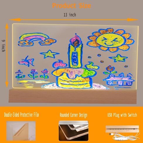 5.9 x 5.9 Inch Warm LED Message Memo Note Board, Acrylic Clear White Desktop Light Up Dry Erase Drawing Writing Board with Stand for Office/Home/Bedroom/Kitchen in Kuwait