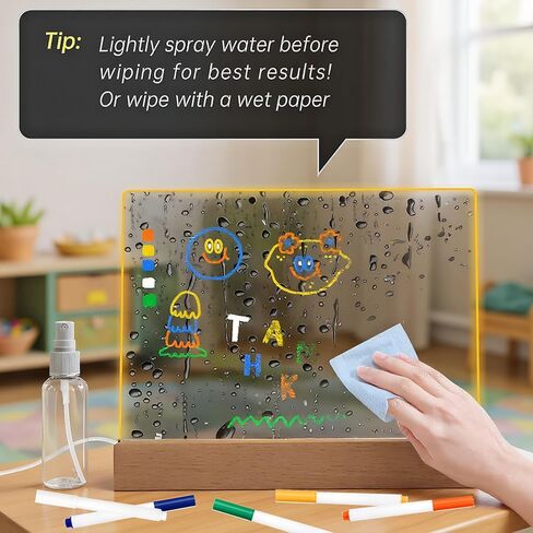 5.9 x 5.9 Inch Warm LED Message Memo Note Board, Acrylic Clear White Desktop Light Up Dry Erase Drawing Writing Board with Stand for Office/Home/Bedroom/Kitchen in Kuwait