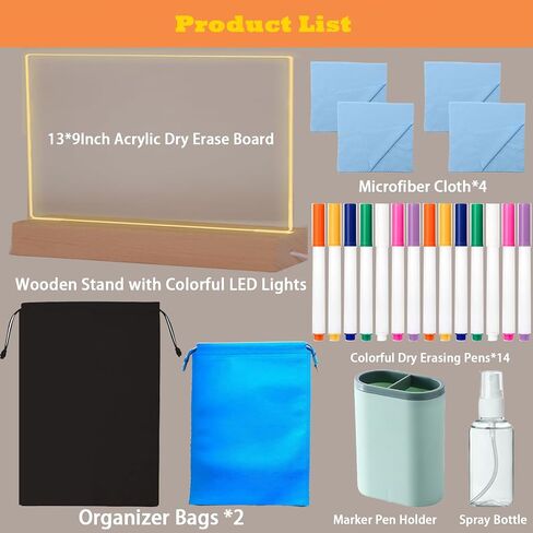 5.9 x 5.9 Inch Warm LED Message Memo Note Board, Acrylic Clear White Desktop Light Up Dry Erase Drawing Writing Board with Stand for Office/Home/Bedroom/Kitchen in Kuwait