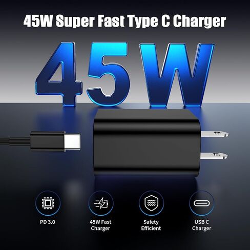 2Pack 45W USB C Charger for Samsung Galaxy S24 Ultra, Super Quite Fast Charging Type C Block with 9FT C to C Cord for Samsung Galaxy Tab S9 S8 S23 Ultra S22 Ultra S23 S22 S21 Note 10 Plus 20 in Saudi Arabia