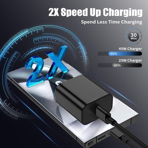 2Pack 45W USB C Charger for Samsung Galaxy S24 Ultra, Super Quite Fast Charging Type C Block with 9FT C to C Cord for Samsung Galaxy Tab S9 S8 S23 Ultra S22 Ultra S23 S22 S21 Note 10 Plus 20 in Saudi Arabia