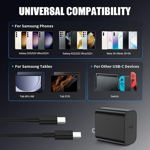 2Pack 45W USB C Charger for Samsung Galaxy S24 Ultra, Super Quite Fast Charging Type C Block with 9FT C to C Cord for Samsung Galaxy Tab S9 S8 S23 Ultra S22 Ultra S23 S22 S21 Note 10 Plus 20 in Saudi Arabia