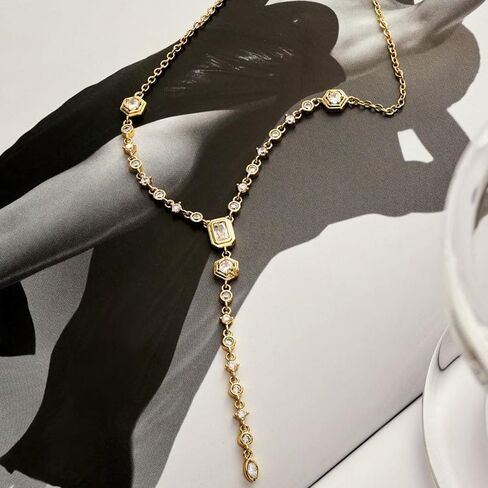 Water Drop Pear Marquise Asscher Cut Zircon Pendant Stacked Necklace Simple and Fashionable 18K Gold Plated Copper Multi Layered Zircon Necklace in Kuwait