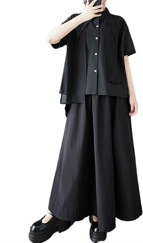 Ellazhu Women's Dress Lapel Short Sleeve Chiffon Button Down Plate GZ456 in Saudi Arabia