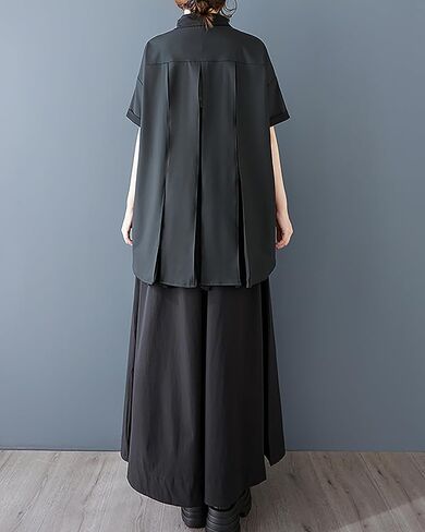 Ellazhu Women's Dress Lapel Short Sleeve Chiffon Button Down Plate GZ456 in Saudi Arabia