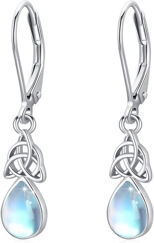 Celtic Moonstone/Turquoise/CZ Birthstone Earrings for Women Girls - 925 Sterling Silver Celtic Knot Leverback Teardrop Trinity Irish Jewelry in Saudi Arabia