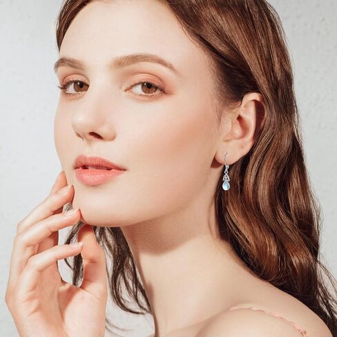 Celtic Moonstone/Turquoise/CZ Birthstone Earrings for Women Girls - 925 Sterling Silver Celtic Knot Leverback Teardrop Trinity Irish Jewelry in Saudi Arabia