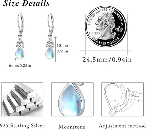 Celtic Moonstone/Turquoise/CZ Birthstone Earrings for Women Girls - 925 Sterling Silver Celtic Knot Leverback Teardrop Trinity Irish Jewelry in Saudi Arabia