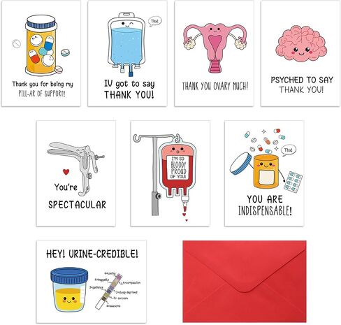 24 Sets Funny Nurse Thank You Cards Nurses' Day Appreciation Cards Pun Nurse Cards with Envelopes Hospital Grateful Cards for Essential Party Favor Nurses Doctors Healthcare Workers in Kuwait