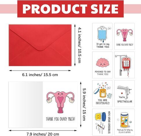 24 Sets Funny Nurse Thank You Cards Nurses' Day Appreciation Cards Pun Nurse Cards with Envelopes Hospital Grateful Cards for Essential Party Favor Nurses Doctors Healthcare Workers in Kuwait