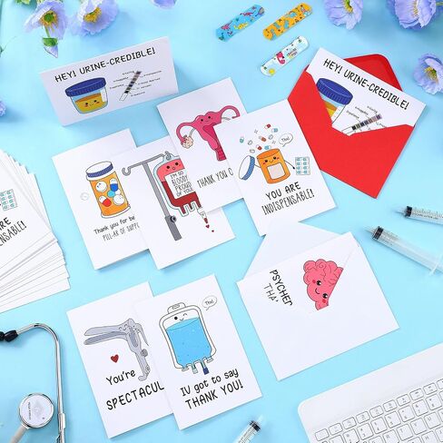 24 Sets Funny Nurse Thank You Cards Nurses' Day Appreciation Cards Pun Nurse Cards with Envelopes Hospital Grateful Cards for Essential Party Favor Nurses Doctors Healthcare Workers in Kuwait