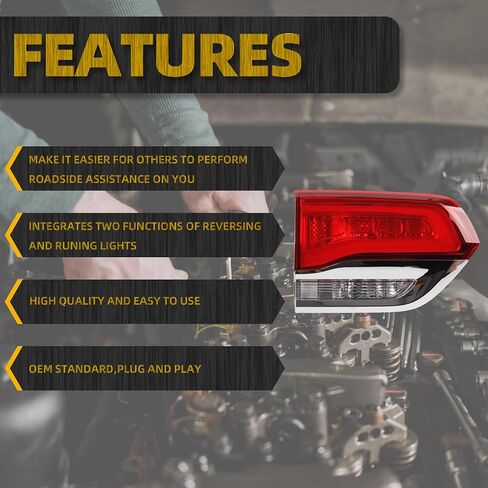 Dasbecan Right Side Passenger Side Inner Tail Light Assembly متوافقة مع 2014-2021 Jeep Grand Cherokee Laredo/Limited/Overland/Summit استبدال 68110046AB CH2803105 نوع الهالوجين الخلفي in Saudi Arabia