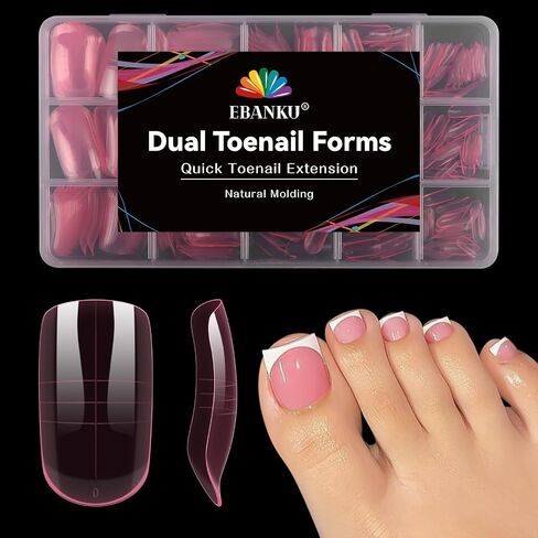 EBANKU Poly Gel Nail Forms for Toes, Pink Long Square Dual Forms for Pedi Nail Extension Poly Gel Toenails Reusable Toe Nail Tips Mold, 120Pcs 12 Sizes in Saudi Arabia