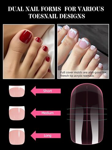 EBANKU Poly Gel Nail Forms for Toes, Pink Long Square Dual Forms for Pedi Nail Extension Poly Gel Toenails Reusable Toe Nail Tips Mold, 120Pcs 12 Sizes in Saudi Arabia
