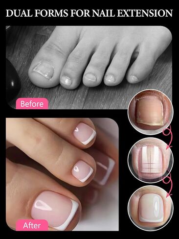EBANKU Poly Gel Nail Forms for Toes, Pink Long Square Dual Forms for Pedi Nail Extension Poly Gel Toenails Reusable Toe Nail Tips Mold, 120Pcs 12 Sizes in Saudi Arabia