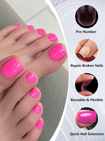 EBANKU Poly Gel Nail Forms for Toes, Pink Long Square Dual Forms for Pedi Nail Extension Poly Gel Toenails Reusable Toe Nail Tips Mold, 120Pcs 12 Sizes in Saudi Arabia