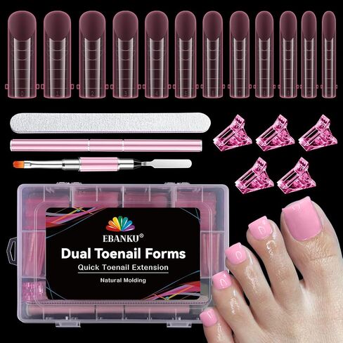 EBANKU Poly Gel Nail Forms for Toes, Pink Long Square Dual Forms for Pedi Nail Extension Poly Gel Toenails Reusable Toe Nail Tips Mold, 120Pcs 12 Sizes in Saudi Arabia