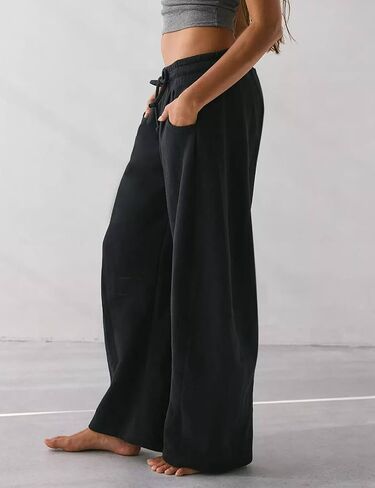 HeSaYep Women's Fleece Lined Sweatpants Barrel Leg Baggy Sweat Pants Winter Thermal Cotton Pants with Pockets in Kuwait