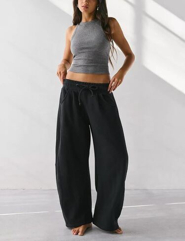 HeSaYep Women's Fleece Lined Sweatpants Barrel Leg Baggy Sweat Pants Winter Thermal Cotton Pants with Pockets in Kuwait
