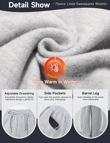 HeSaYep Women's Fleece Lined Sweatpants Barrel Leg Baggy Sweat Pants Winter Thermal Cotton Pants with Pockets in Kuwait
