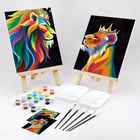 VOCHIC Sip and Paint Kit Pre Drawn Canvas for Adults 2 Pack Couple Paint Art Kits Party Date Night Couples Painting Valentine Lion 8x10 Inches in Kuwait