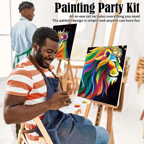 VOCHIC Sip and Paint Kit Pre Drawn Canvas for Adults 2 Pack Couple Paint Art Kits Party Date Night Couples Painting Valentine Lion 8x10 Inches in Kuwait