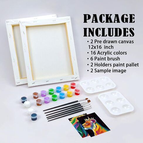 VOCHIC Sip and Paint Kit Pre Drawn Canvas for Adults 2 Pack Couple Paint Art Kits Party Date Night Couples Painting Valentine Lion 8x10 Inches in Kuwait