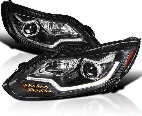 SPEC-D TUNING Black Projector Headlights w/LED Turn Signal Light Bar Compatible with 2012-2014 Ford Focus, Left + Right Pair Headlamps Assembly in Saudi Arabia