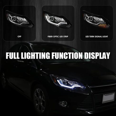 SPEC-D TUNING Black Projector Headlights w/LED Turn Signal Light Bar Compatible with 2012-2014 Ford Focus, Left + Right Pair Headlamps Assembly in Saudi Arabia