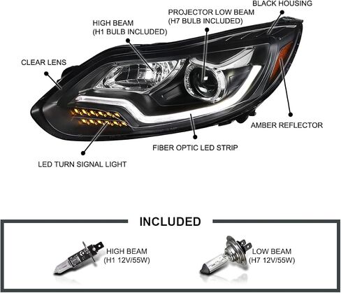SPEC-D TUNING Black Projector Headlights w/LED Turn Signal Light Bar Compatible with 2012-2014 Ford Focus, Left + Right Pair Headlamps Assembly in Saudi Arabia