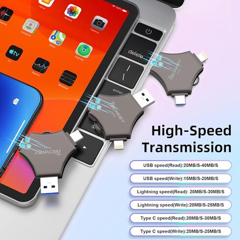 USB 3.0 Flash Drive 64gb for iPhone, 3in1 External Memory Picture Keeper Storage Stick for Photo/Video/Data Saver/Backup, V7.25High Speed Thumb Drives for iPhone/iPad/Android/PC - Thundercloud in Kuwait