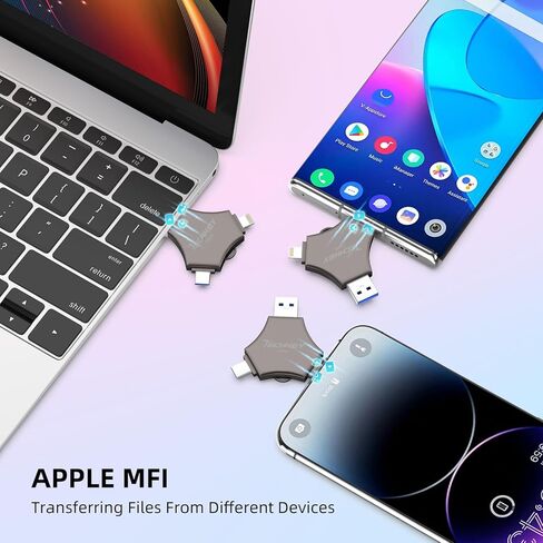 USB 3.0 Flash Drive 64gb for iPhone, 3in1 External Memory Picture Keeper Storage Stick for Photo/Video/Data Saver/Backup, V7.25High Speed Thumb Drives for iPhone/iPad/Android/PC - Thundercloud in Kuwait