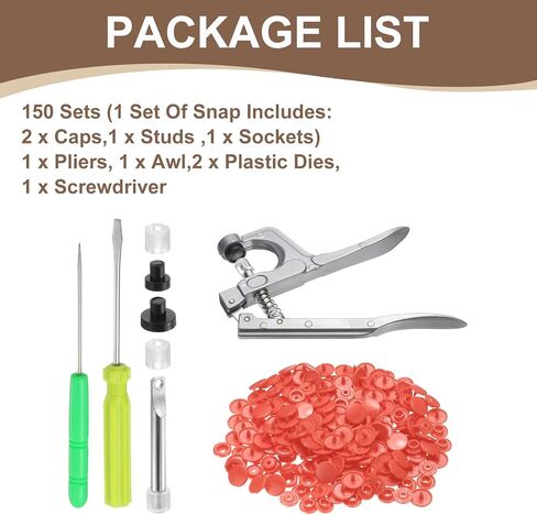 HARFINGTON Plastic Snaps Fasteners with Snap Pliers, 150 Set T5 Round Resin No-Sew Button Snap Fasteners Kit for Clothing Sewing Diapers Bibs Crafting, Grey in Saudi Arabia
