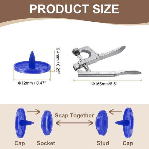HARFINGTON Plastic Snaps Fasteners with Snap Pliers, 150 Set T5 Round Resin No-Sew Button Snap Fasteners Kit for Clothing Sewing Diapers Bibs Crafting, Grey in Saudi Arabia