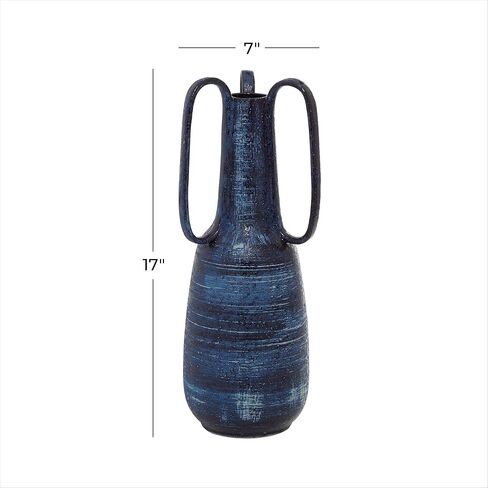 Deco 79 Ceramic Decorative Vase Centerpiece Vase with Handles, Flower Vase for Home Decoration 7" x 7" x 17", Blue in Saudi Arabia